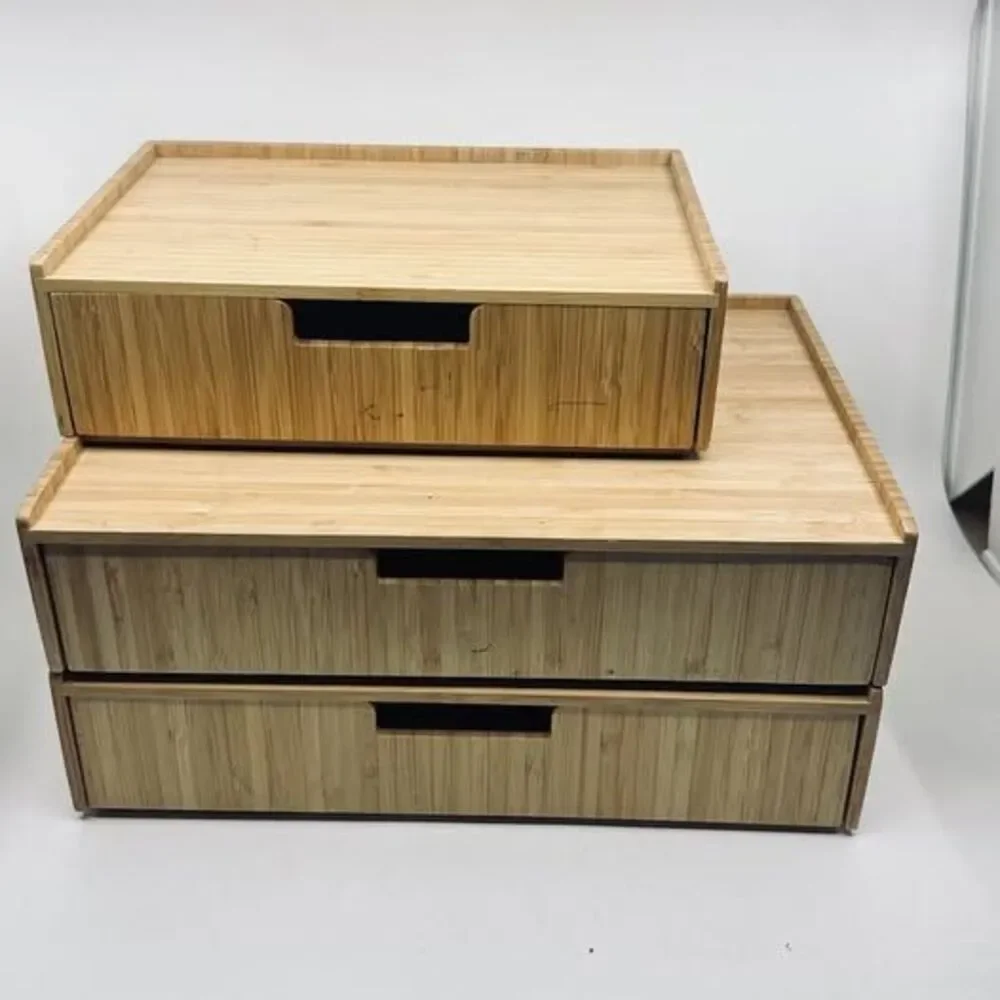 MobileVision Bamboo Stacking Drawers - Set of 4 (2 Large, 1 Small, 1 Open Tray)